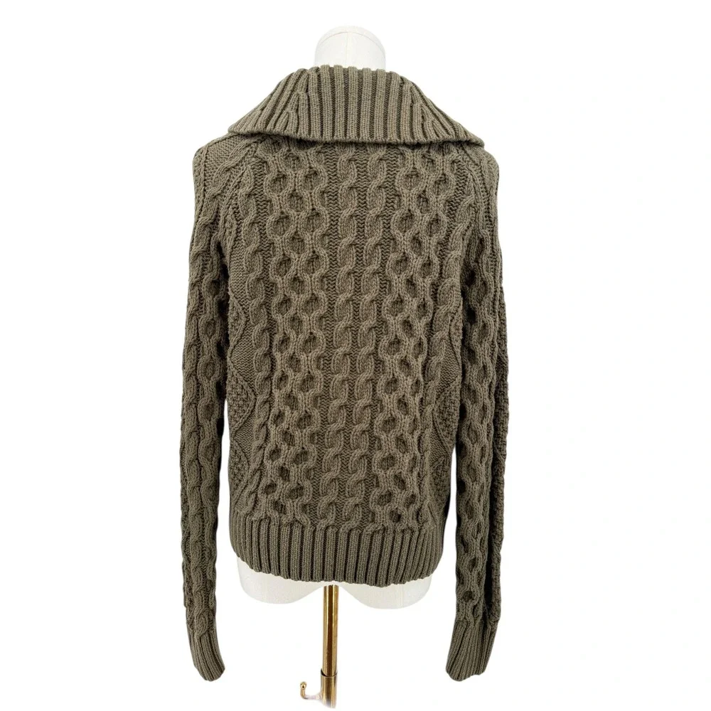 Denim & Supply‎ Womens Sweater Cropped Cable Knit Shawl Collar Olive Green Med
